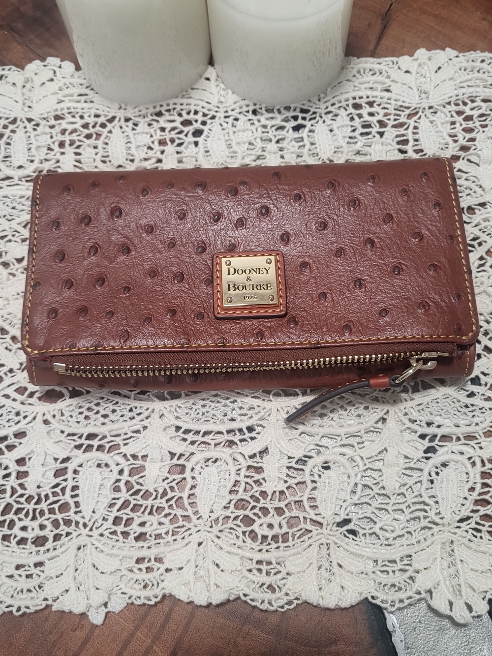 Dooney & Bourke Brown Ostrich-Embossed Leather Wallet